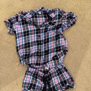 Victoria secret Pink and Navy Plaid Short Sleeve PJ Set